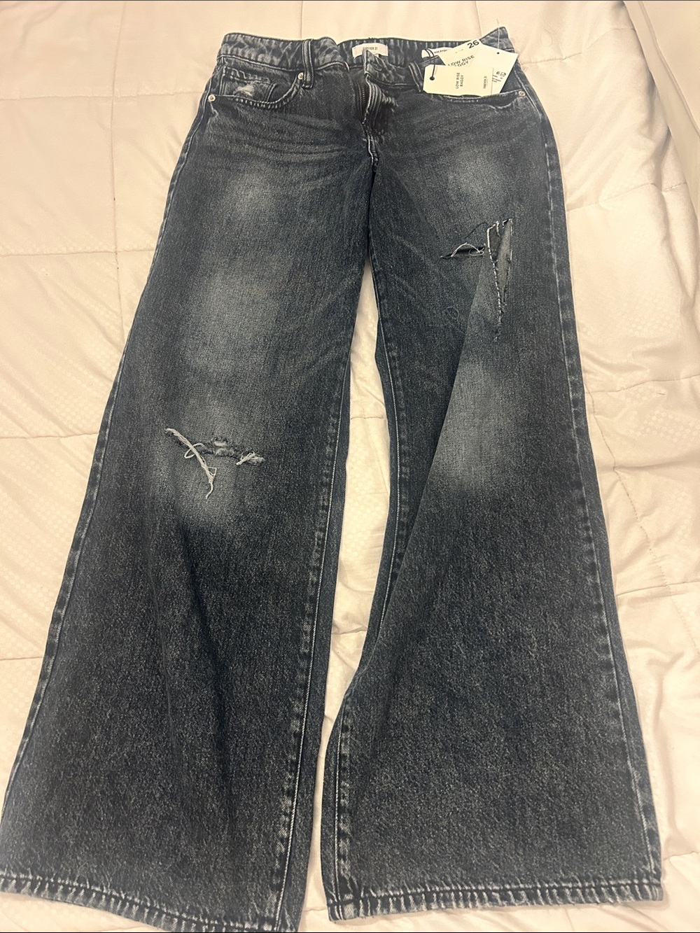 Forever 21 Wide-Leg Distressed High-Rise Women’s Jeans — Washed Black 26 Baggy
